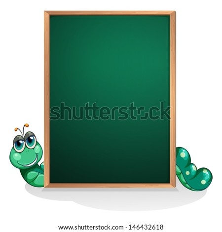 Illustration of a caterpillar at the back of an empty board  on a white background 