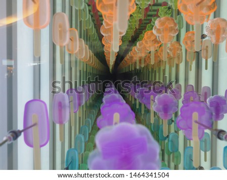 repeated colorful ice creams in the glass, never ending perspective pattern 