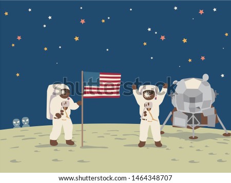 The spaceship Apollo 11, moon landing. Vector illustration. Royalty-Free Stock Photo #1464348707