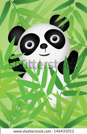 Illustration of cute little panda with bamboo