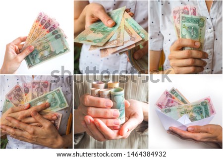 Collage from different pictures of Arab dirhams.