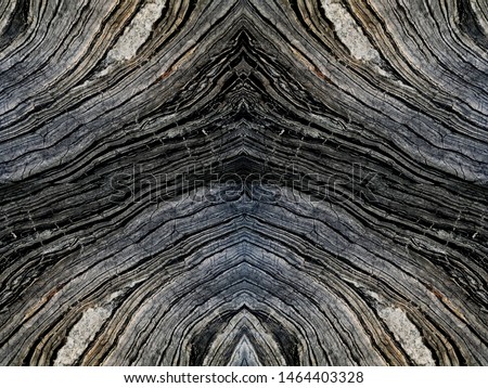 Black forest book match marble , natural symmetry black ,white and brown oblique lines marble use for architecture exterior and interior design background, copy space for adding text.