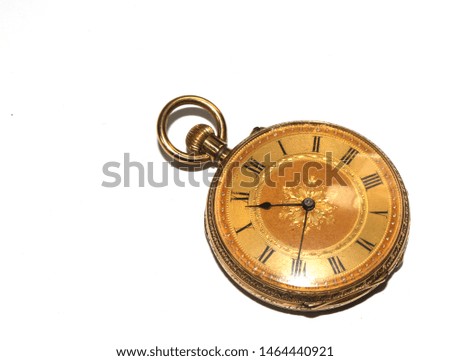 Gold Pocket Watch Timepiece on White Background
