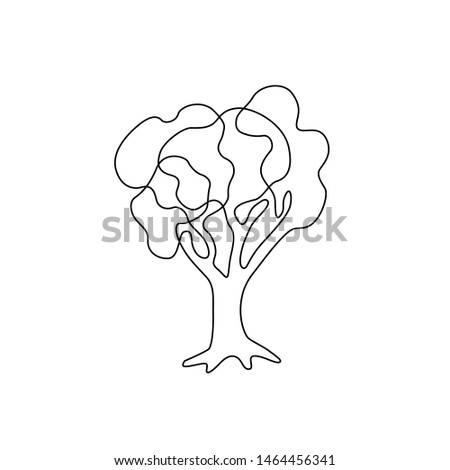 Tree continuous line drawing, tattoo, print and logo design, silhouette single line on a white background, isolated vector illustration.