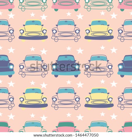 Cute vintage cars and stars in a seamless pattern design, that can be used on the web or in print, for surface design