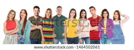 Collage of smiling people on white background. Banner design 