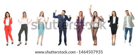 Collage of emotional people on white background. Banner design 