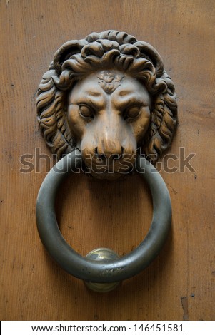 Door knocker in the form of a lion's head. Italy. Florence.