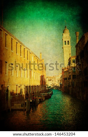 vintage style picture of a typical canal in Venice, Italy