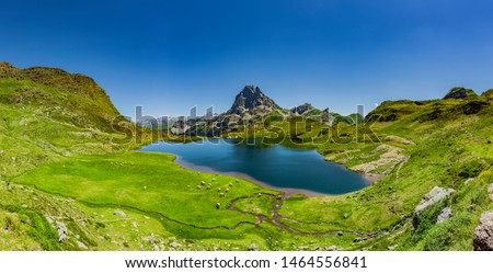 Panorama lacs d'Auyous and Pic d'Ossau in the French Pyrenees National Park