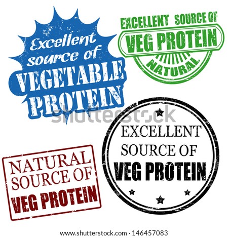 Set of excellent source of vegetable protein grunge rubber stamps, vector illustration