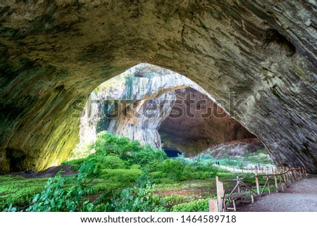View inside the Devetashka Cave near Devetaki village and Osam river in Lovech, Bulgaria. Natural wonder. One of the largest karst cave in Eastern Europe, now home to near 30000 bats