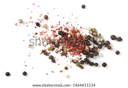 Colorful pepper isolated on white background, top view