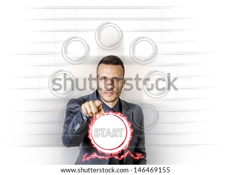 start-up man with touch finger the electricity circle