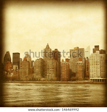 Vintage photo of Manhattan skyline.