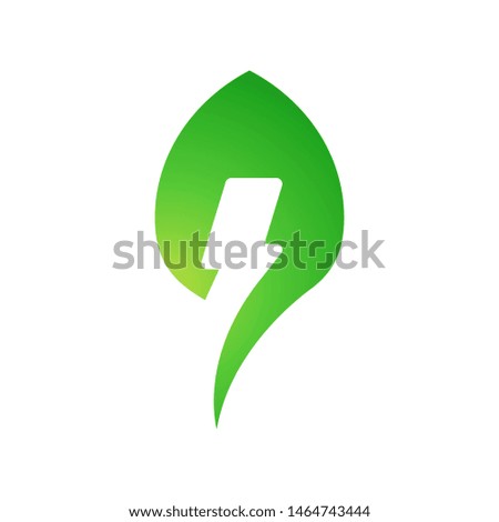 Lighting bolt with leaves logo template vector clean energy icon design