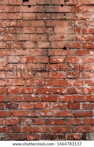 Close-up view of the retro red old brick wall. Minimal concept with copyspace. Abstract Web Banner.