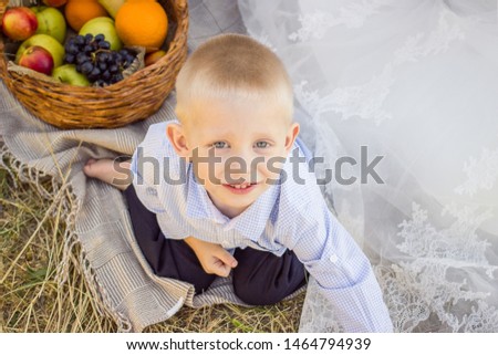 Boy at a picnic looking at the camera
