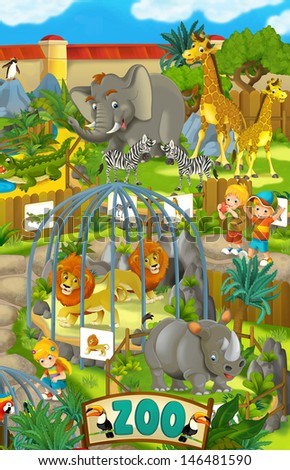 Cartoon zoo - amusement park - illustration for the children