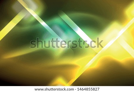 Neon square and line lights on dark background with blurred effects, vector modern design