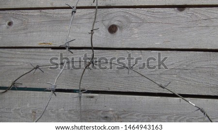 old and rusty barbed wire on wooden background