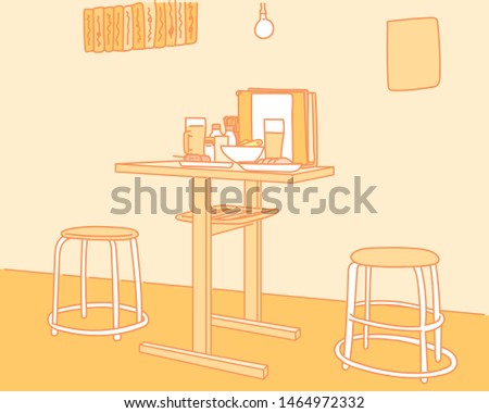 Inside of Japanese style pub. A table with a glass of beer. hand drawn style vector design illustrations. 