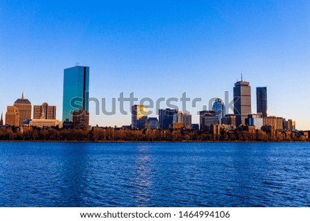 boston massachusetts skyline at sunset