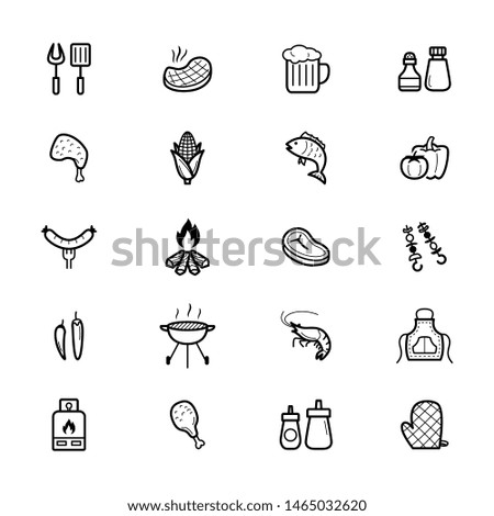 Barbecue outline icons set in black color