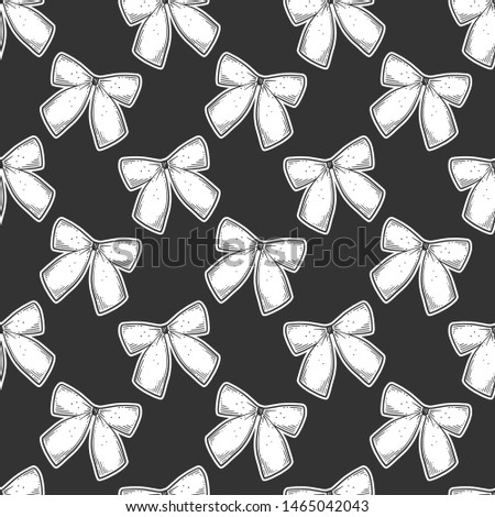 Ribbon bow. Vector concept in doodle and sketch style. Hand drawn illustration for printing on T-shirts, postcards. Seamless pattern for textile, paper wrap.
