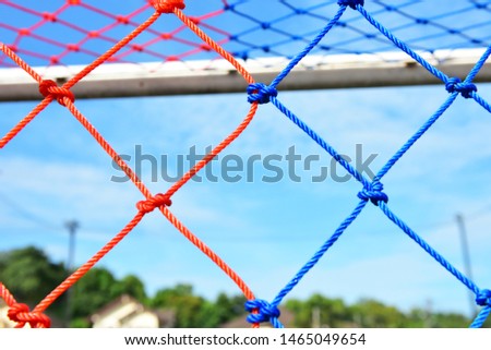 Goal post on green field ,white line football corner on green field