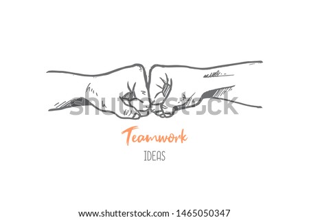 Hand drawn of two young person bumping fist finger. Team work, partnership, friendship, passion, spirit 
 hands gesture sketch concept vector illustration. Isolated design with white background Royalty-Free Stock Photo #1465050347