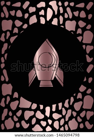 Vector Illustration of Rose Gold Card, Poster and Wallpaper of Rocket Ship Icon or Drawing. Graphic Design For Background, Template, Decoration and More.