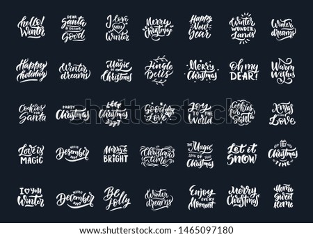 The vintage bundle for Marry Christmas and Happy New Year in the dark background. Hand drawn lettering phrase good for t-shirt designs, posters, ads etc. Vector illustration