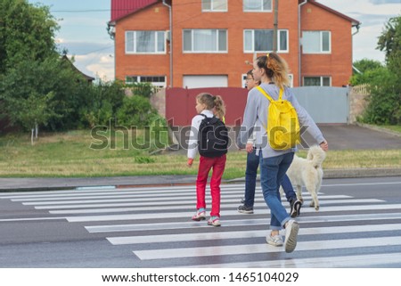 Group of children crossing the road on zebra crossing.
