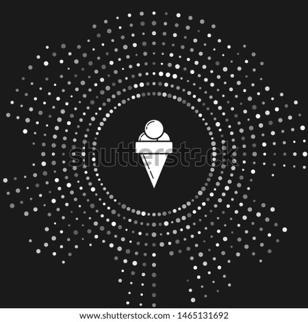 White Ice cream in waffle cone icon isolated on grey background. Sweet symbol. Abstract circle random dots. Vector Illustration