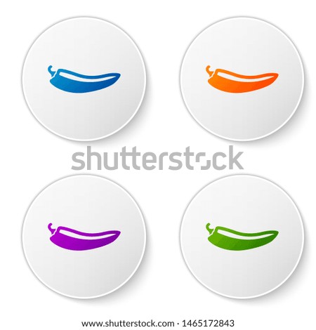 Color Hot chili pepper pod icon isolated on white background. Design for grocery, culinary products, seasoning and spice package, cooking book. Set icons in circle buttons. Vector Illustration