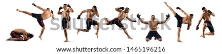 MMA collage. Martial arts fighter (MMA) isolated on white background Royalty-Free Stock Photo #1465196216