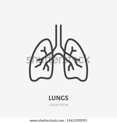 Lungs flat line icon. Vector thin pictogram of human internal organ, outline illustration for pulmonary clinic. Royalty-Free Stock Photo #1465290095