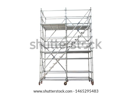 Mobile scaffolding, white background, used in construction areas. Royalty-Free Stock Photo #1465295483