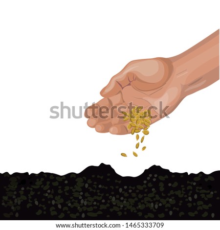Male hand sowing seeds. Vector illustration isolated on white background Royalty-Free Stock Photo #1465333709