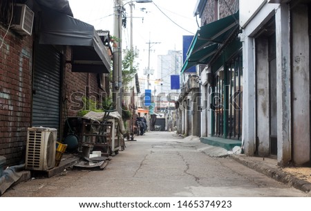Old narrow alley Korea. streets and narrow alleyways of Korea. Royalty-Free Stock Photo #1465374923