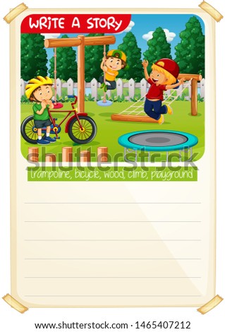 Kids playing in park story worksheet illustration