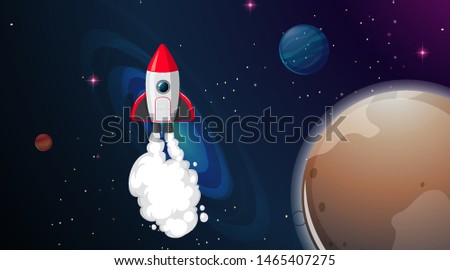 Rocket in space scene illustration