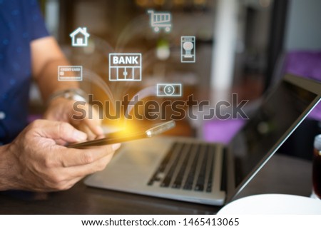 mobile banking network. business people using mobile phone with icon application online payment. 
