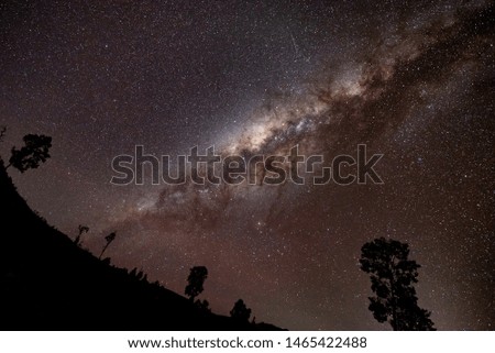 Milky Way Galaxy in clear night sky.The Milky Way is is a barred spiral galaxy with large group of stars that contain solar system.