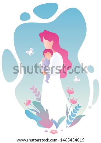 Flat design illustration of mother and child.