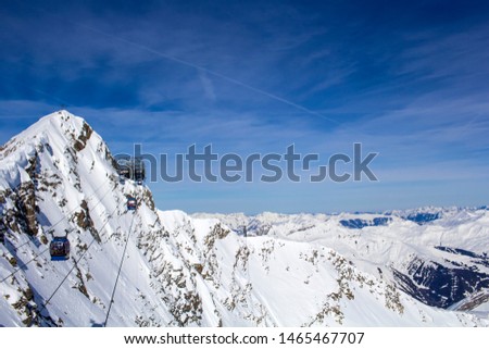 Cableway in Austrian Alps in winter.Ski resort . Alpine Alps mountain landscape at Tirol, Top of Europe