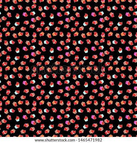 Wrapping paper. Seamless pattern of cupcakes on a black, neutral and red background.