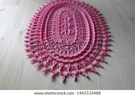 Beautiful pink doily. This photo has been taken in Prague, 2019