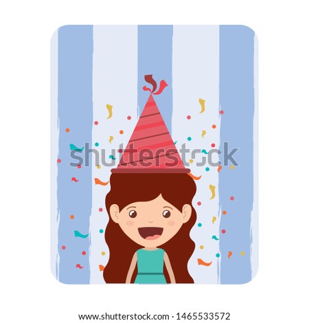card of girl with party hat in birthday celebration
